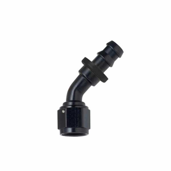 Hose Fitting #6 45 Deg Push Lock Black